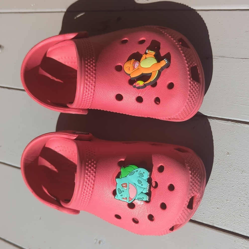 Toddler Crocs shoes 9 c.  Red.  Pokemon jibbitz